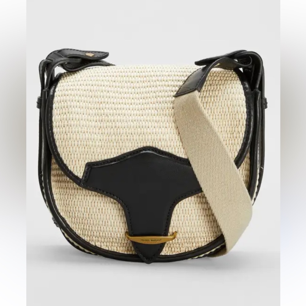 Isabel Marant Botsy Raffia Calfskin Shoulder Bag Navy